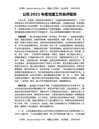 公司2021年度党建工作自评报告