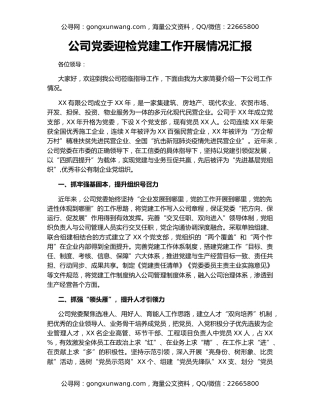 公司党委迎检党建工作开展情况汇报