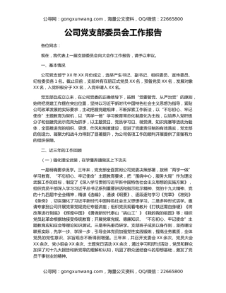 公司党支部委员会工作报告