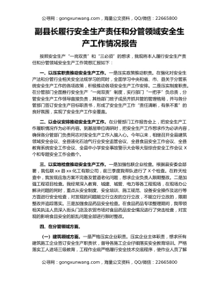 副县长履行安全生产责任和分管领域安全生产工作情况报告