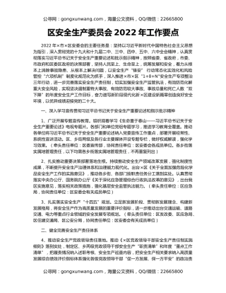 区安全生产委员会2022年工作要点