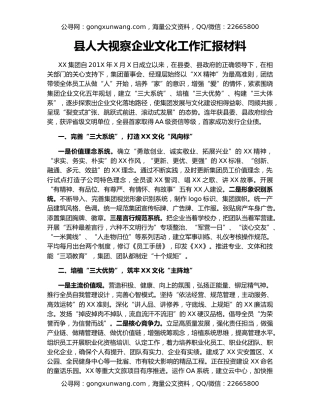 县人大视察企业文化工作汇报材料