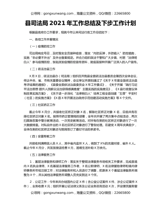 县司法局2021年工作总结及下步工作计划