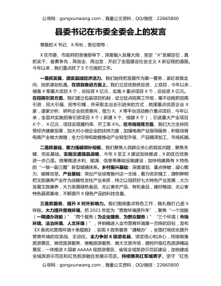 县委书记在市委全委会上的发言