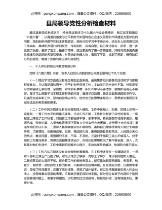 县局领导党性分析检查材料