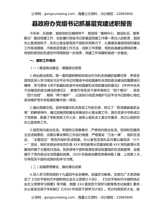 县政府办党组书记抓基层党建述职报告