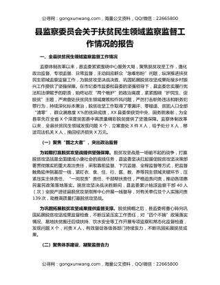 县监察委员会关于扶贫民生领域监察监督工作情况的报告