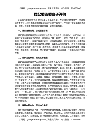 县纪委监委班子评价