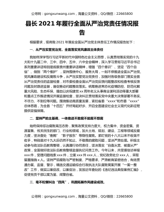 县长2021年履行全面从严治党责任情况报告