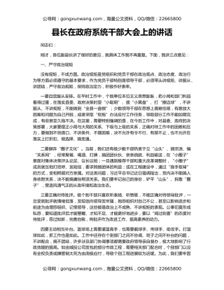 县长在政府系统干部大会上的讲话