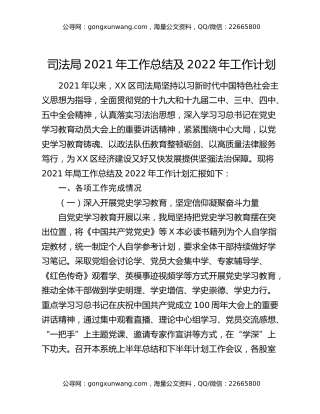 司法局2021年工作总结及2022年工作计划
