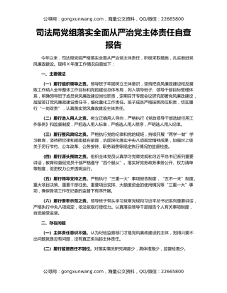 司法局党组落实全面从严治党主体责任自查报告