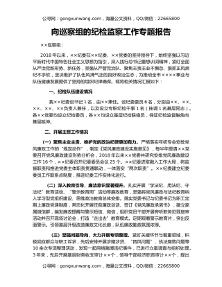向巡察组的纪检监察工作专题报告