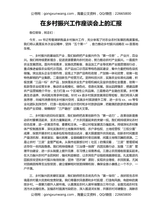 在乡村振兴工作座谈会上的汇报