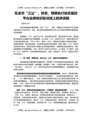 在全市“三公”、扶贫、预算执行动态监控平台业务知识轮训班上的讲话稿