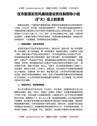 在市委落实党风廉政建设责任制领导小组（扩大）会上的发言