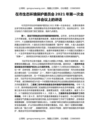 在市生态环境保护委员会2021年第一次全体会议上的讲话