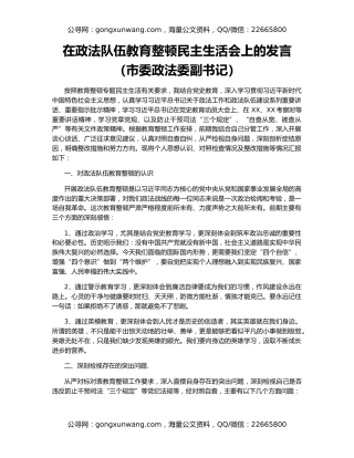 在政法队伍教育整顿民主生活会上的发言（市委政法委副书记）