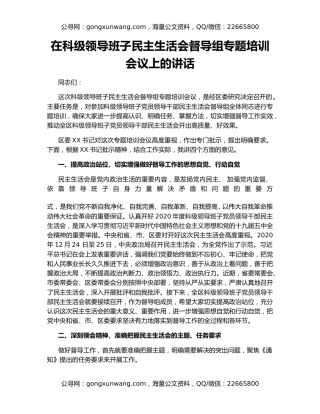 在科级领导班子民主生活会督导组专题培训会议上的讲话