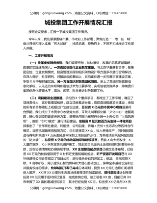 城投集团工作开展情况汇报