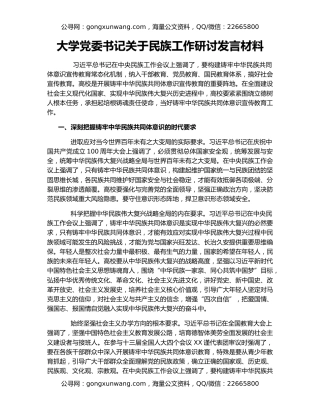 大学党委书记关于民族工作研讨发言材料