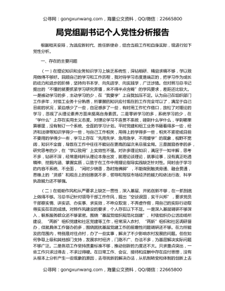 局党组副书记个人党性分析报告