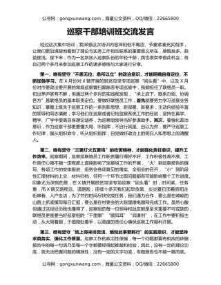 巡察干部培训班交流发言