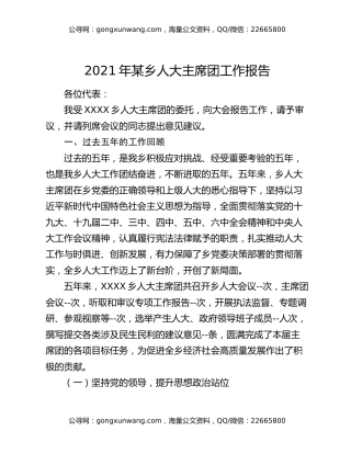 2021年某乡人大主席团工作报告