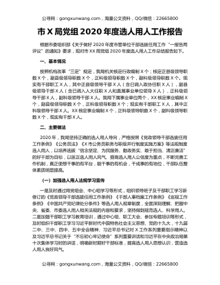 市X局党组2020年度选人用人工作报告