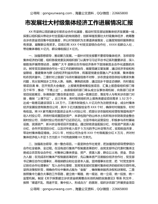 市发展壮大村级集体经济工作进展情况汇报