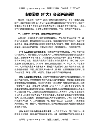 市委常委（扩大）会议讲话提纲