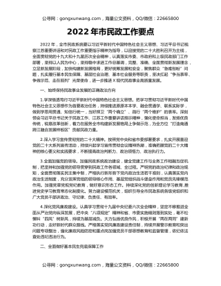 2022年市民政工作要点