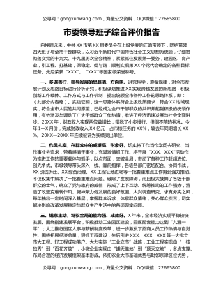 市委领导班子综合评价报告