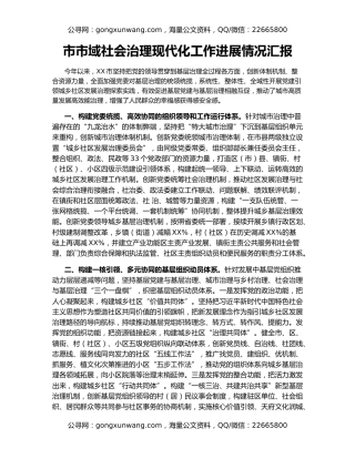 市市域社会治理现代化工作进展情况汇报