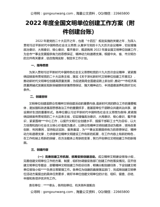2022年度全国文明单位创建工作方案（附件创建台账）