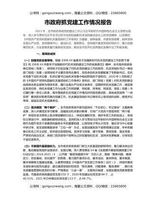 市政府抓党建工作情况报告