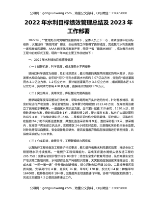 2022年水利目标绩效管理总结及2023年工作部署