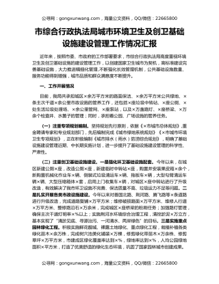 市综合行政执法局城市环境卫生及创卫基础设施建设管理工作情况汇报