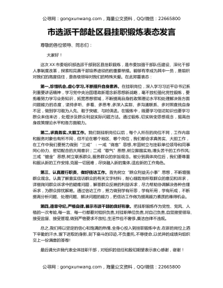 市选派干部赴区县挂职锻炼表态发言