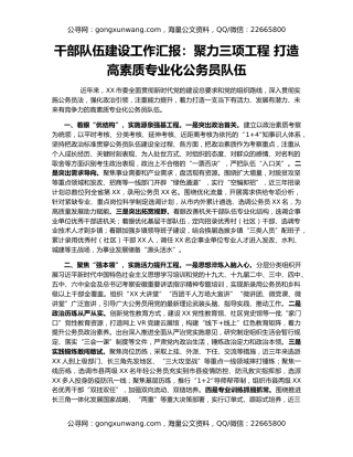 干部队伍建设工作汇报：聚力三项工程 打造高素质专业化公务员队伍