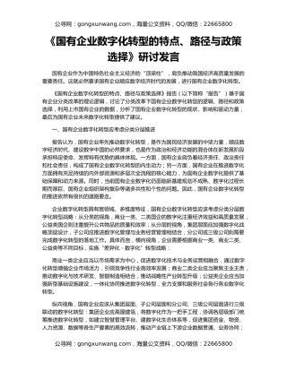 《国有企业数字化转型的特点、路径与政策选择》研讨发言
