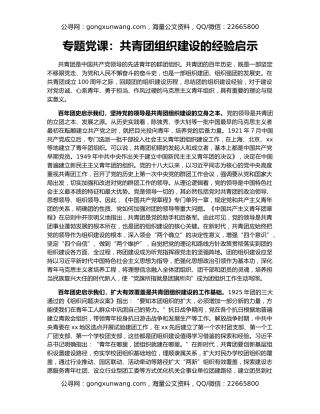 专题党课：共青团组织建设的经验启示