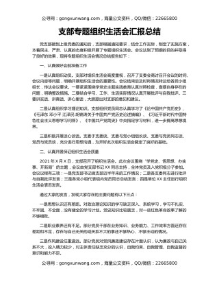 支部专题组织生活会汇报总结