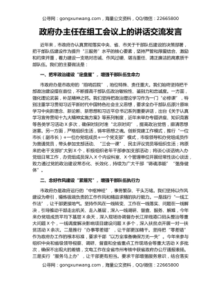 政府办主任在组工会议上的讲话交流发言
