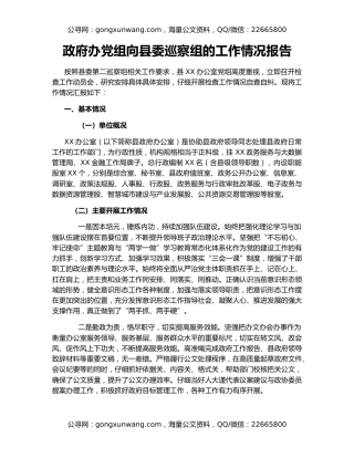 政府办党组向县委巡察组的工作情况报告