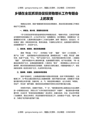 乡镇在全区抓项目促投资稳增长工作专题会上的发言
