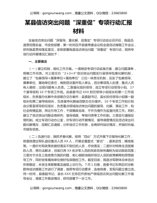 某县信访突出问题“深重促”专项行动汇报材料
