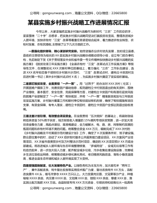 某县实施乡村振兴战略工作进展情况汇报