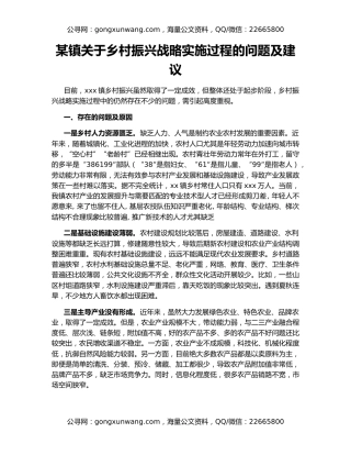 某镇关于乡村振兴战略实施过程的问题及建议