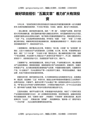 做好项目招引“五篇文章”着力扩大有效投资